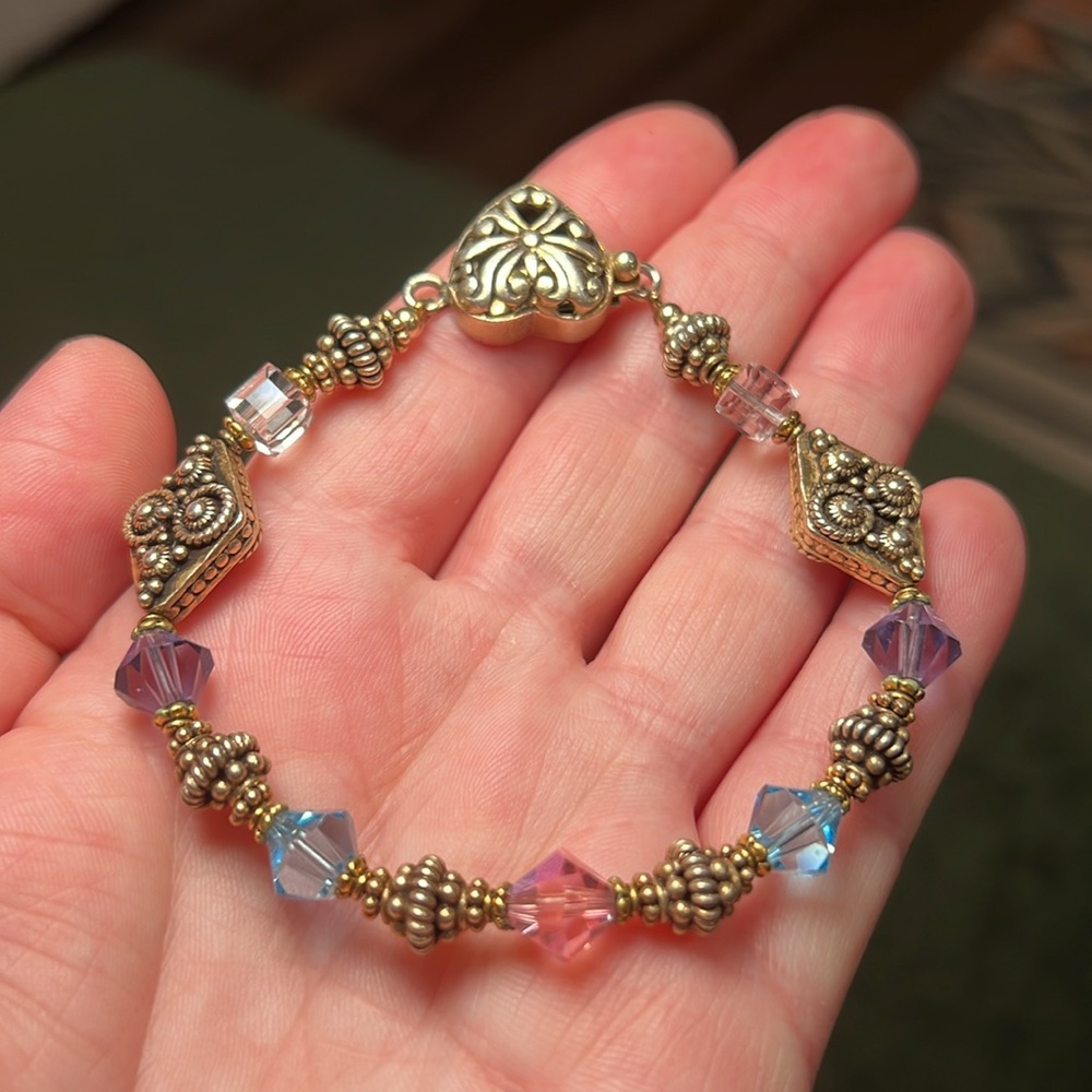 Vintage Dual Tone Gold Sterling Silver Swarovski Crystal Bracelet - Picture 4 of 7